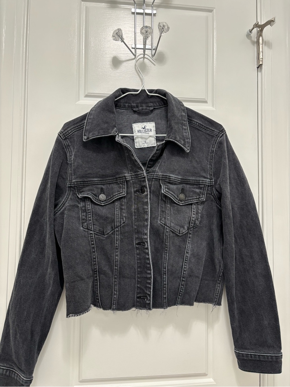 Hollister Black Washed Cropped Denim Jacket